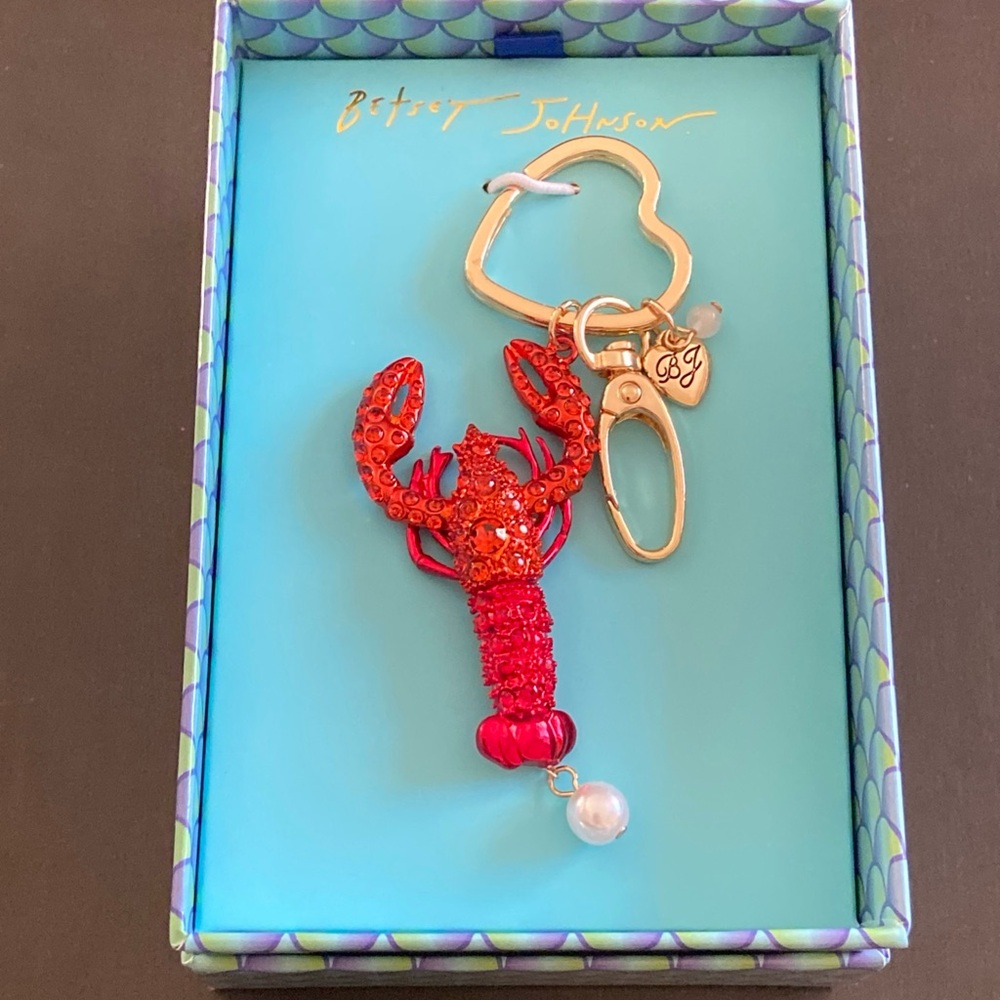 Betsey Johnson Crystal Red Lobster Gold Tone Keychain Bag Charm